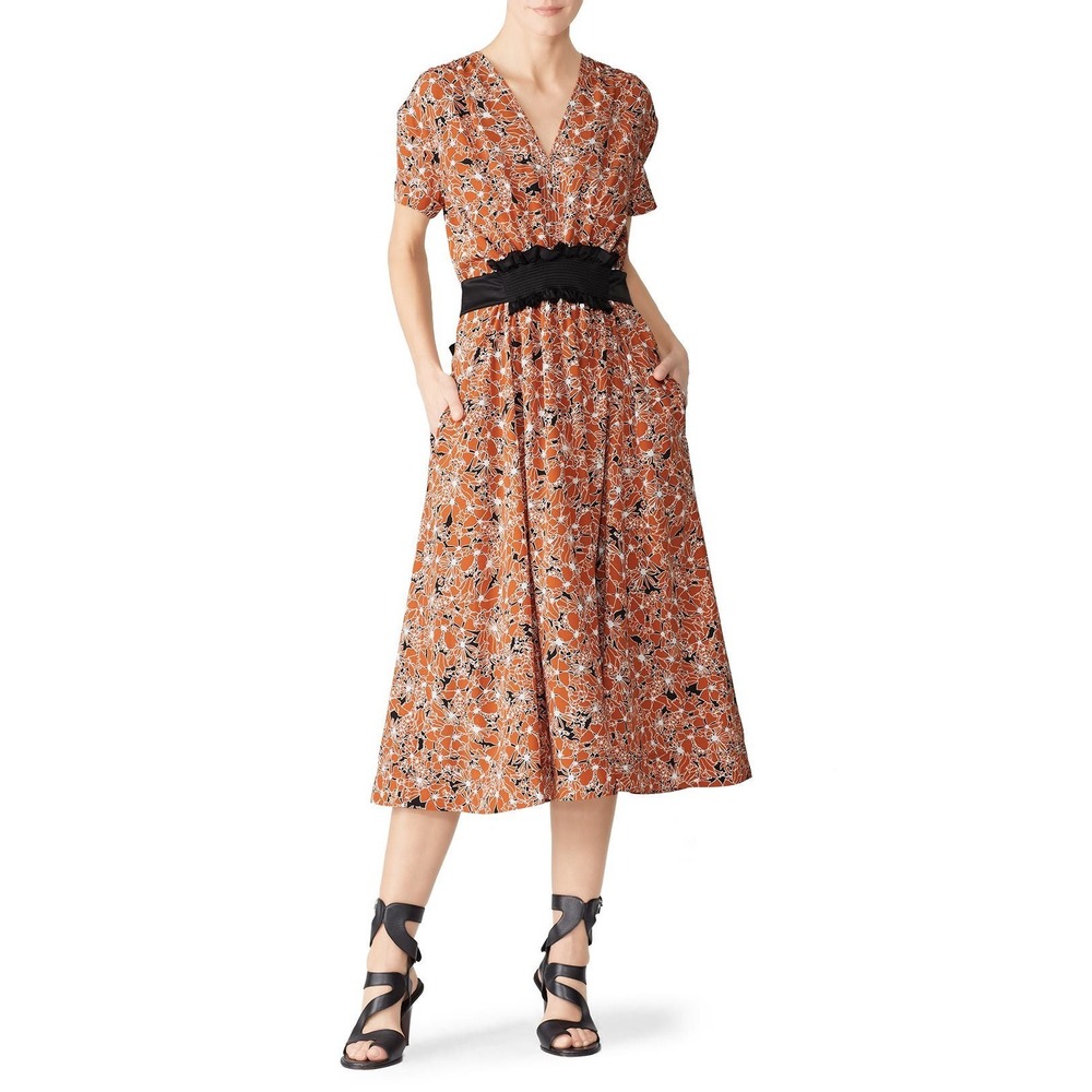 Cedric Charlier Floral Tie Waist Midi Dress